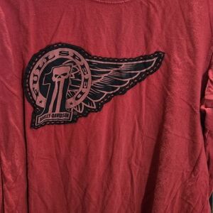 Harley Davidson Full Speed Skull Winged Patch Long Sleeve Shirt Red Mens Large